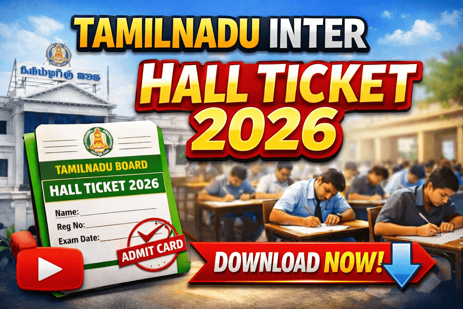 Tamilnadu Inter Hall ticket 2026 Download